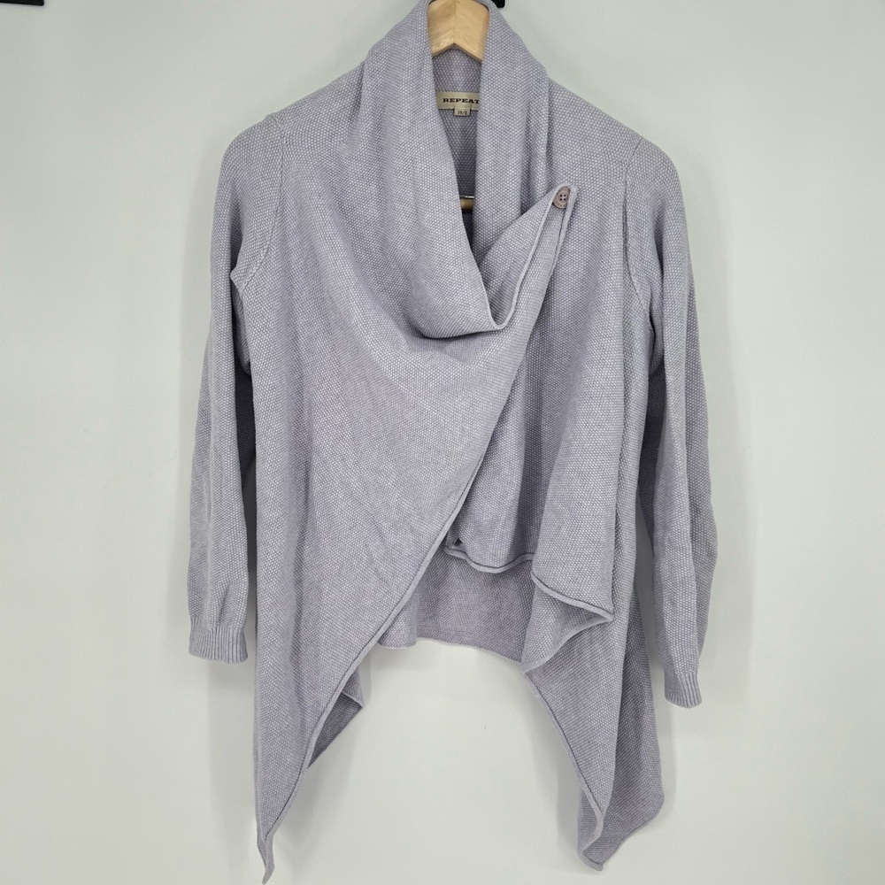 Repeat 100% Cotton Wrap Button Cardigan Purple‎